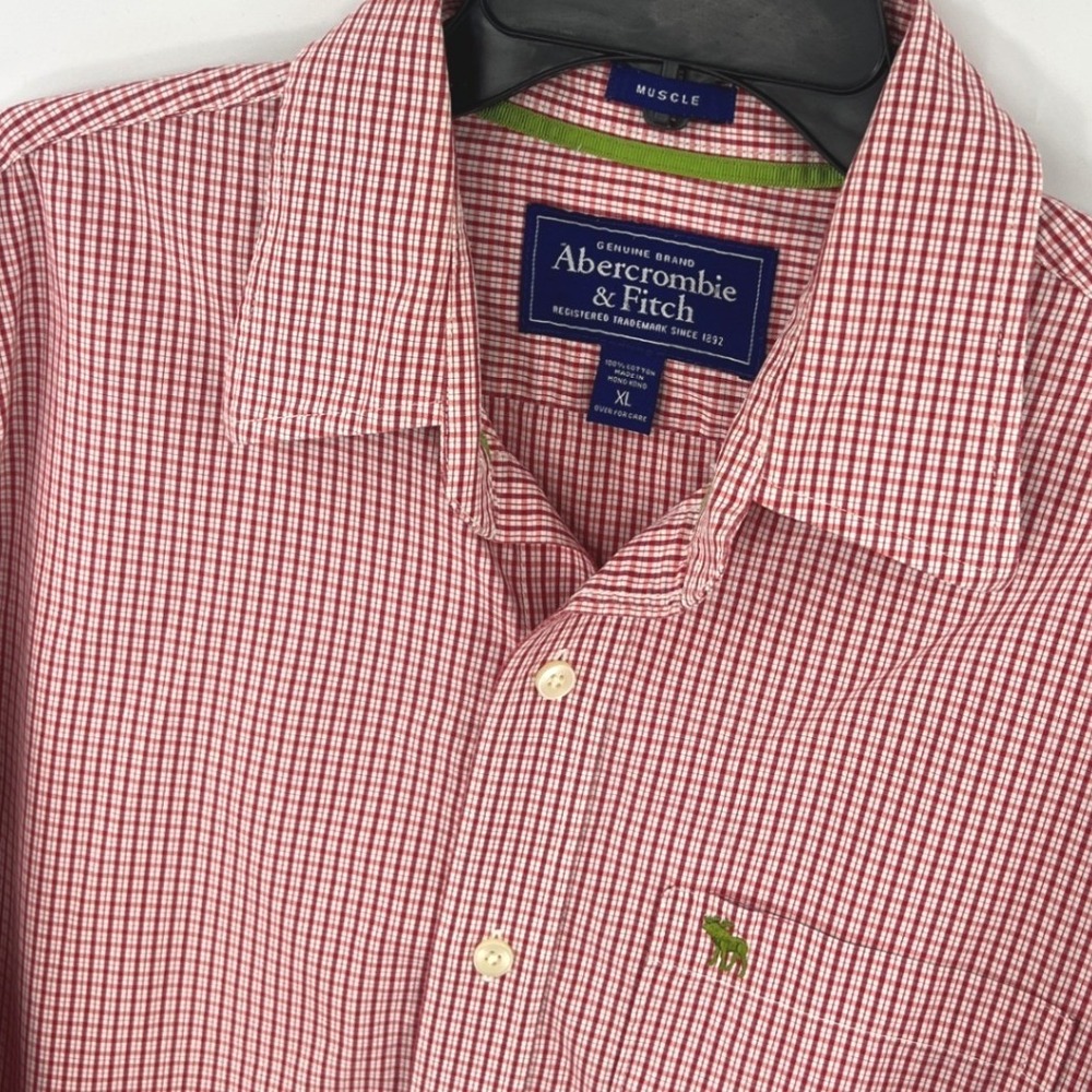 Abercrombie & Fitch Button Down Shirt Mens XL Red Gingham‎ Muscle Fit Cotton